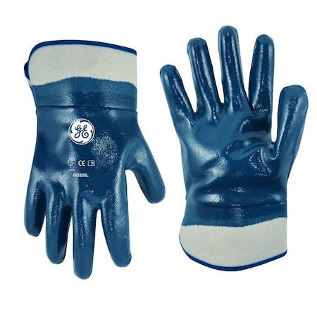 Ge Fully Dipped Coated Gloves, Nitrile, Blue, L 1 PR GG235LC